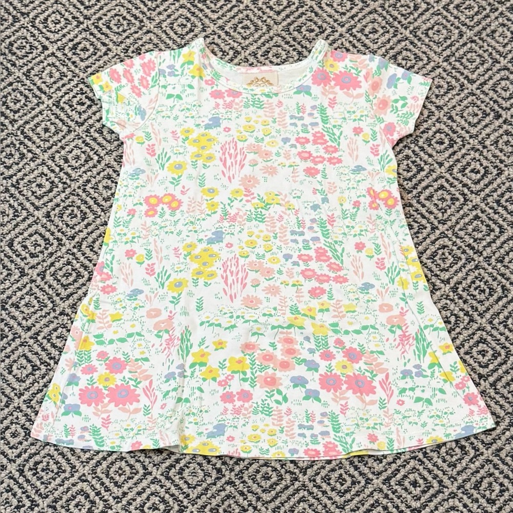 🎉 EUC 🎉 TBBC Sz 5 Floral White with Pink, Yellow and Green Polly Play Dress